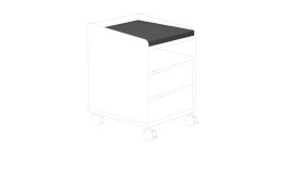 Sitzkissen Diego in der Farbe Grau, auf einem skizzierten Rollcontainer