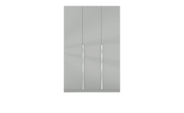 Drehtürenschrank Queen-Spin mit eienr Glasauflage in Seidengrau in der Front und einem Korpus aus Holzwerkstoff in Seidengrau.