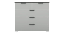 Kommode Antigua aus Holzwerkstoff mit einer Front in Seidengrau und einem Korpus in Grau-Metallic.