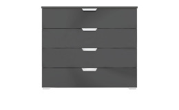 Kommode Antigua mit einer Front mit Glasauflage in Basalt und einem Korpus in Grau-Metallic.