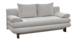 Schlafsofa Bill in  Natur aus einem Breitcordbezug und schwarzen Füßen.