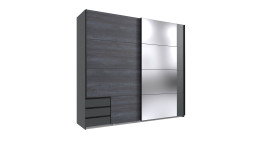 Schwebetürenschrank Petra in digi-steel-Optik und Graphit, mit Spiegel und 3 Schubkästen