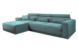 Komfort-Wohnlandschaft Carter in der Farbe Blau, Ottomane auf der linken Seite.