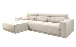 Komfort-Wohnlandschaft Carter in der Farbe Creme, Ottomane auf der linken Seite.