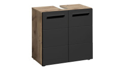 Waschbeckenunterschrank Viona mit einer Front in schwarz matt und einem Korpus in Viking Oak