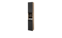 Hochschrank Viona mit einer Front in Schwarz matt und einem Korpus in Viking Oak
