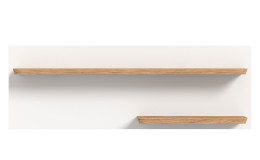 Wandboard Manhatten mit einer weißen Rückwand und Ablageböden in Nox Oak aus Holzwerkstoff. Frontalansicht.