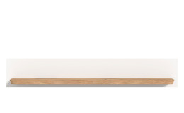 Wandboard Manhattan mit einer weißen Rückwand und einem Ablageboden in Nox Oak. Frontalansicht.