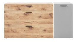 Sideboard LIV'IN Baveno in Nox Oak und hellgrau. Inkl. Frontbeleuchtung.
