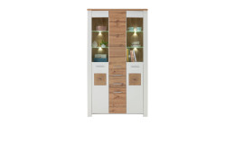 Vitrine LIV'IN Matera in weiß und Eiche Altholz-Dekor inkl. LED, mit 4 Türen und 2 Schubkästen