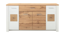 Sideboard LIV'IN Matera in weiß und Eiche Altholz-Dekor, mit 4 Türen und 1 Schubkasten