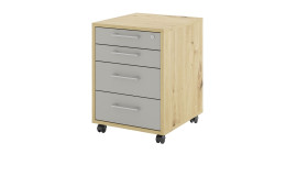 Rollcontainer vito Vary Front in Kreidegrau matt und Korpus in Asteiche
