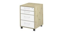 Rollcontainer vito Vary mit Front in Ice White supermatt und Korpus in Asteiche