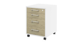 Rollcontainer vito Vary mit Front in Asteiche und Korpus in Ice White supermatt