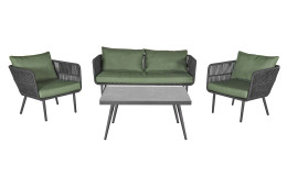 Lounge-Set von LC Garden in grün und grau, bestehend aus 2 Sesseln, Sofa und Tisch