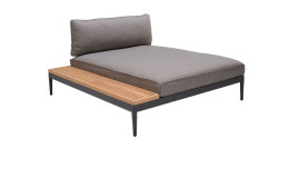 Daybed Topat in Grau, Ablage aus Teakholz, inkl. Auflage