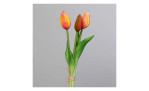 Tulpenbund 24 cm aus Kunststoff mit orange / roten Blüten und grünen Stiel und Blätter. Auf einem grauen Hintergrund.