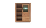 Highboard Grazia in Wildeiche mit Beleuchtung schräg von Vorne.