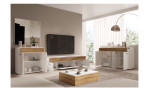 Sideboard Lanzerote in der Farbausführung Weiß / Evoke oak,  in einem Raum stehend mit weiteren Artikel der selben Serie