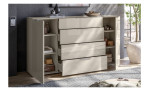 Kommode Saverne 1 in der Farbe Kaschmir mit Glas, 2 Türen und 4 Schubkästen, Ansicht im Milieu