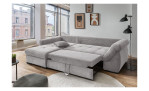 Wohnlandschaft Folkestone mit Cord-Stoff in silber bezogen, Ottomane links, Ansicht der Schlaffunktion