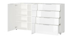 Sideboard Owingen in weiß, mit Glasauflagen, Ansicht mit offenen Türen und Schubladen