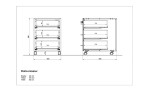Rollcontainer Madera im Dekor Weiß mit Glasauflage, bemaßte Skizze
