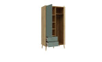 Kleiderschrank Winston in der Farbkombi Mauvella oak / Salbeigrün, Schrägansicht, offen