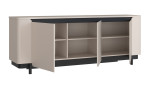 Sideboard Venedig in Sand mit 3 Türen, offene, seitliche Ansicht
