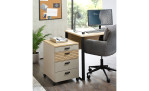 Rollcontainer Glenn mit Rollen in der Farbe Basalt mit Absetzungen in Artisan Eiche Nachbildung im Büro