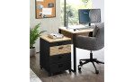 Rollcontainer Glenn mit Rollen in der Farbe Schwarz mit Absetzungen in Artisan Eiche Nachbildung im Büro
