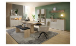 Wandboard Inka in Eiche Riva Nachbildung  in einem Esszimmer oberhalb eines Sideboards.