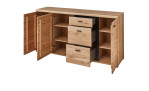 Kommode in Altesche massiv gebürstet und Old Artisan-Dekor, mit 3 Türen und 3 Schubladen, Ansicht mit geöffneten Elementen
