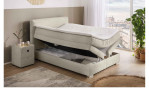 Boxspringbett Alice in der Farbe Greige mit beiden geöffneten Bekästen 