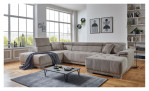 Komfort-Wohnlandschaft För in einem Cordbezugstoff in Taupe. Mit gezeigter Kopfteilverstellung