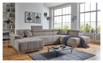Komfort-Wohnlandschaft För in einem Cordbezugstoff in Taupe. Mit gezeigter Kopfteilverstellung