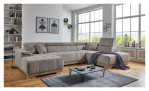 Komfort-Wohnlandschaft För in einem Cordbezugstoff in Taupe. Mit gezeigter Kopfteilverstellung