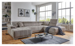 Komfort-Wohnlandschaft För in einem Cordbezugstoff in Taupe. Mit gezeigter Kopfteilverstellung