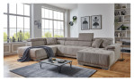 Basis-Wohnlandschaft För in einem Cordbezug in taupe. Mit gezeigter Kopfteilverstellung