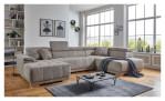 Basis-Wohnlandschaft För in einem Cordbezug in taupe. Mit gezeigter Kopfteilverstellung