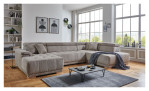 Basis-Wohnlandschaft För in einem Cordbezug in taupe. Auf einem dekorierten Hintergrund