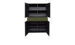 Highboard Couleur in der Farbe Olivgrün ohne Füße mit geöffneten Türen von vorne