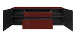 Lowboard Couleur in der Farbe Bordeaux, von vorne mit geöffneten Türen