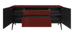 Lowboard Couleur in der Farbe Bordeaux mit Füßen und geöffneten Türen, von vorne