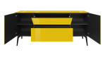Lowboard Couleur in der Farbe Goldgelb mit Füßen und geöffneten Türen, von vorne