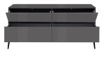 Lowboard Couleur in der Farbe Anthrazit mit Füßen und geöffneten Klappen und Schubladen, von vorne