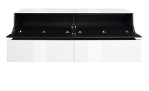 Lowboard Couleur in der Farbe Ice White mit geöffneten Klappen und Schubladen, von vorne