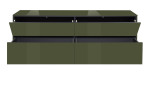 Lowboard Couleur in der Farbe Olivgrün mit geöffneten Klappen und Schubladen, von vorne