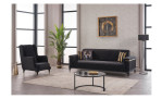 Sofa 3-Sitz Queens, in der Farbe anthrazit, in einem Raum stehend mit einem Sessel