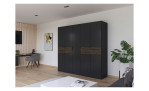 Drehtürenschrank Timo, in der Farbausführung Grau metallic / Atlantic oak dunkel, in einem Raum stehend